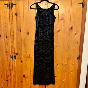 90s Black Burnout Velvet Tiger Print Dress